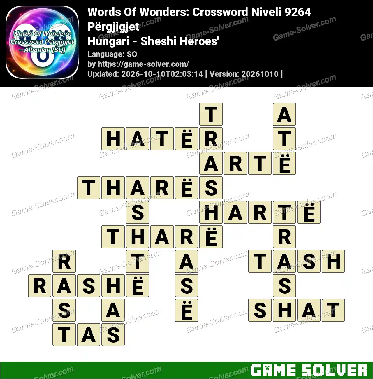 Words Of Wonders: Crossword Niveli 9264 Përgjigjet – Hungari – Sheshi Heroes’